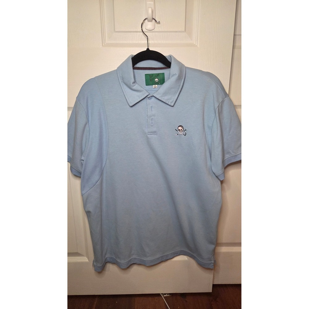Bad Mulligan Mens Light Blue Skull Golf Polo Shirt Short Sleeve Size Medium